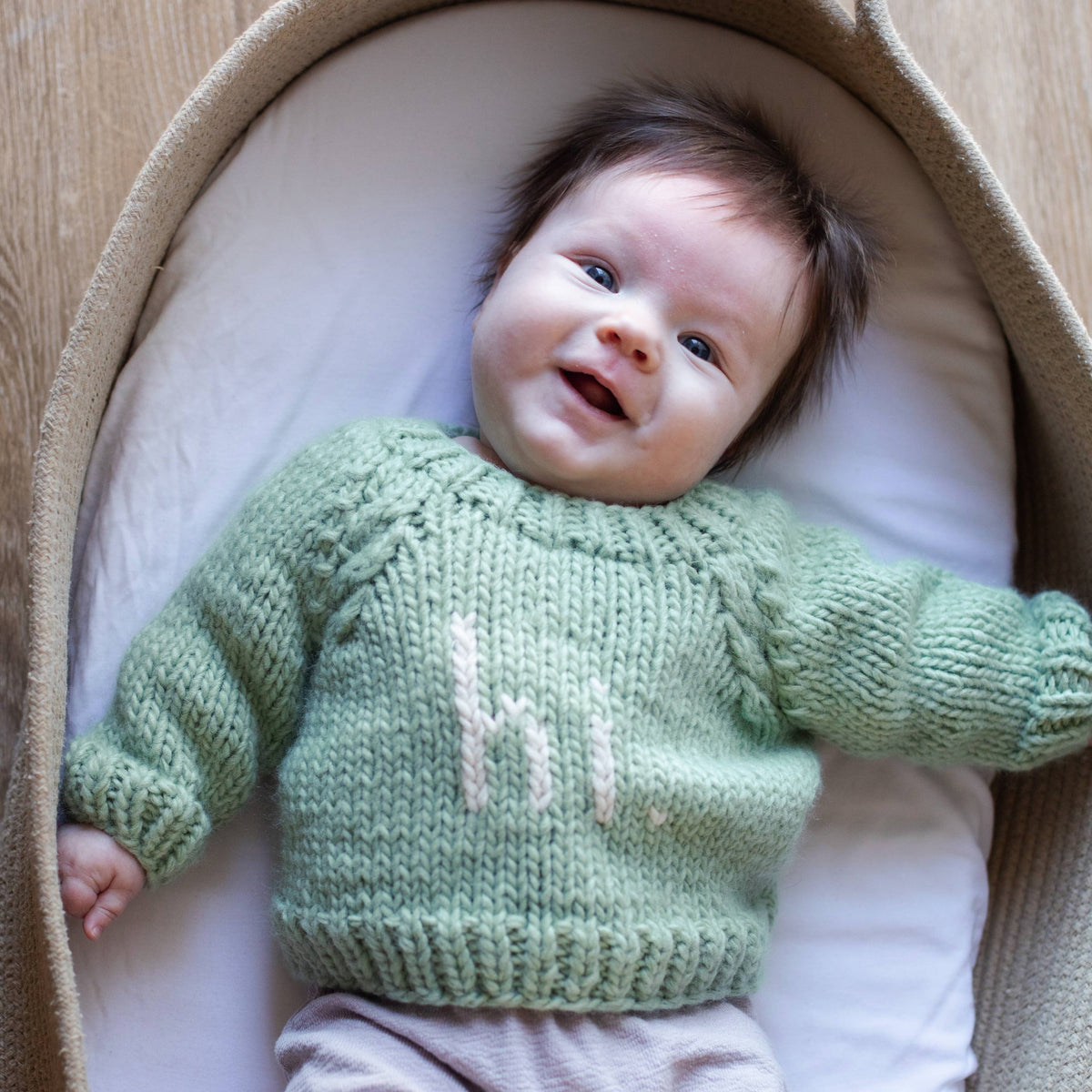 Handknit "Hi" Crew Sweater