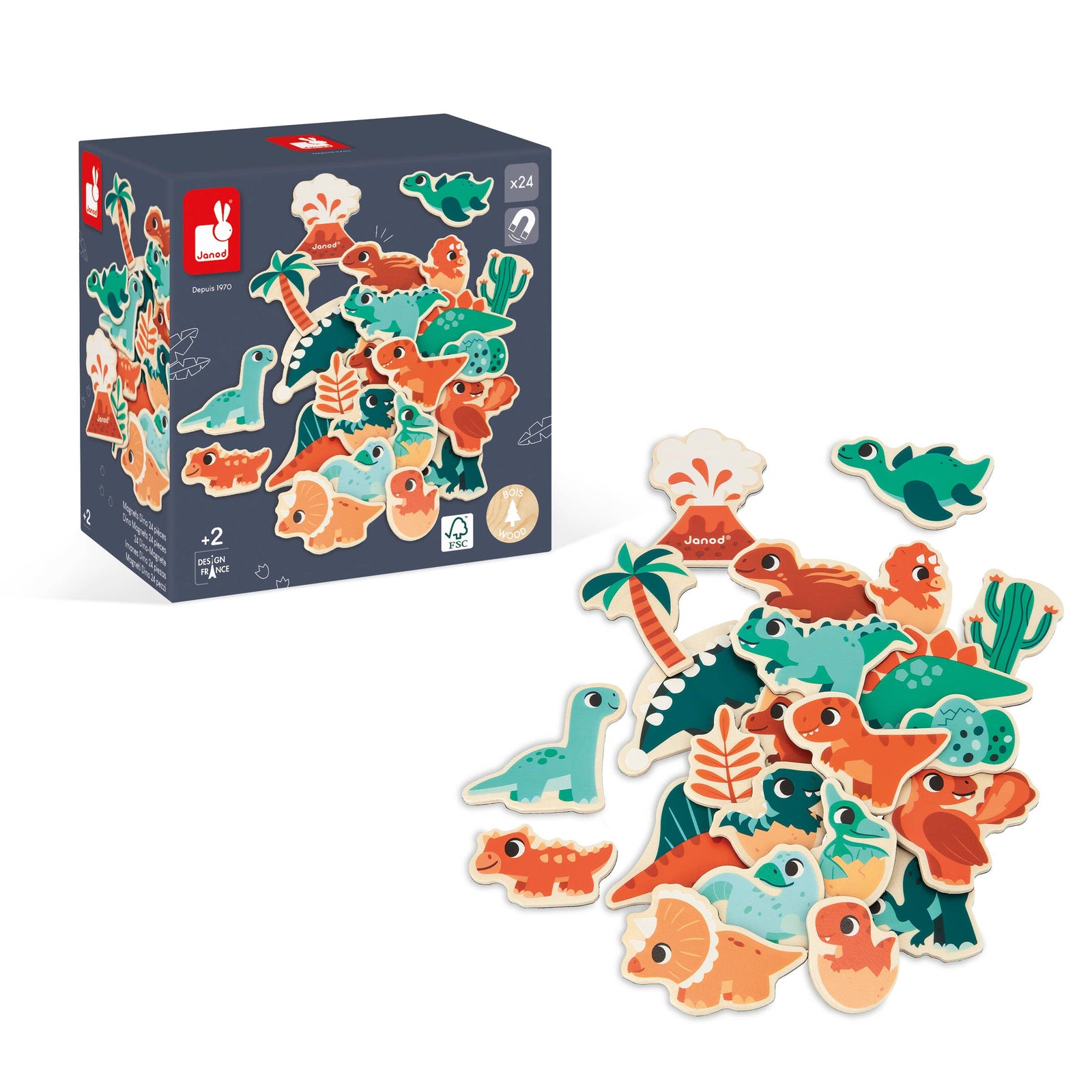 Janod - Set of Magnets | Dino | 24 wooden magnetic pieces | toy - Baby Dill