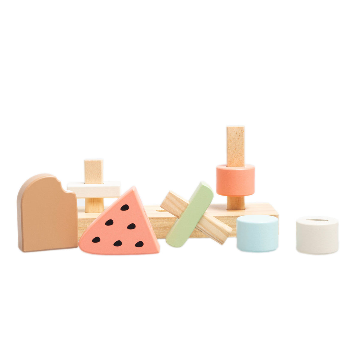 Pearhead - Wooden Ice Cream Stacking Toy, Toddler Montessori Play Food - Baby Dill