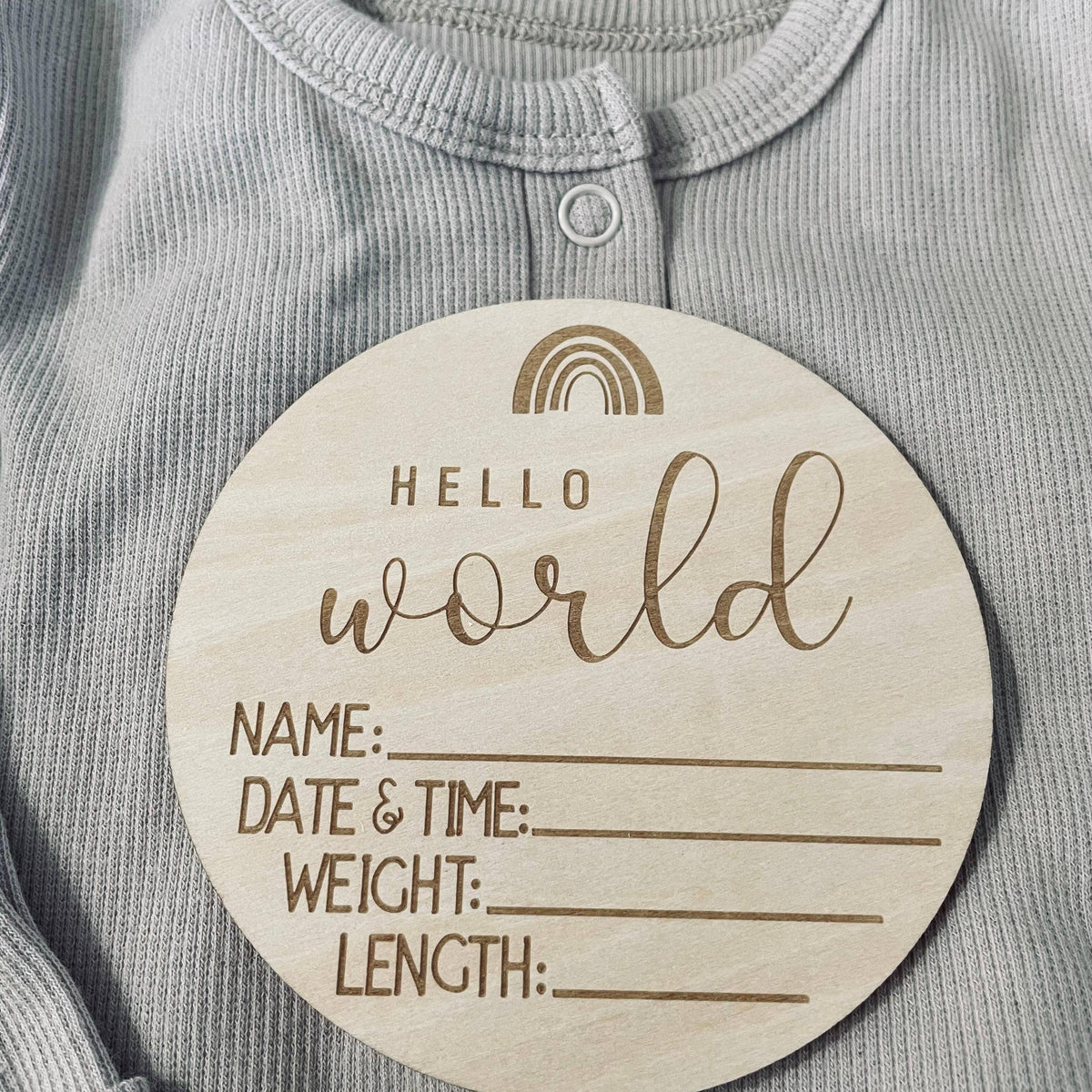Hello World Boho Rainbow Birth Stats Announcement Sign