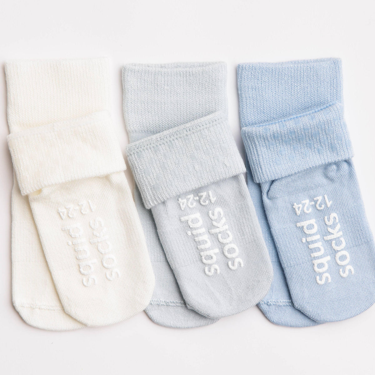 Casen - Non-Slip Baby Socks in Ivory, Powder and Baby Blue