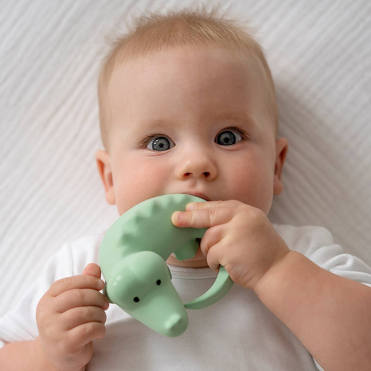 Crocodile Natural Organic Rubber Teether, Rattle &amp; Bath Toy