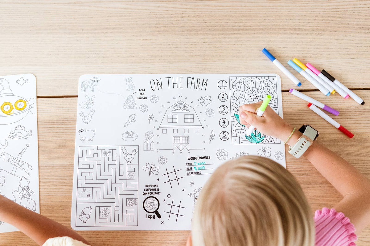 Silicone Reusable Coloring Placemat with Markers - Baby Dill