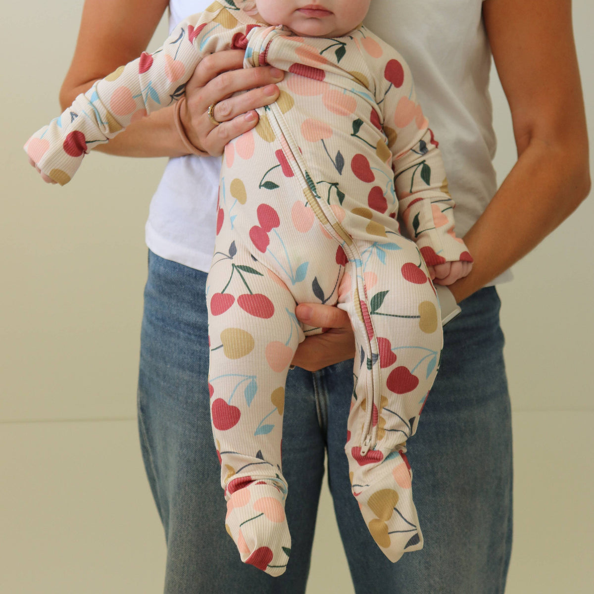 Honeycomb Goods - Sweet Cherries Zip Pajamas - Baby Dill