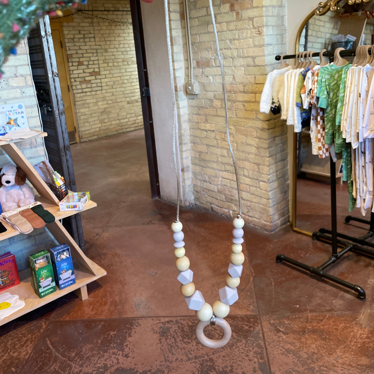 Silicone Beaded Wood Ring Teething Teether Necklace - Baby Dill