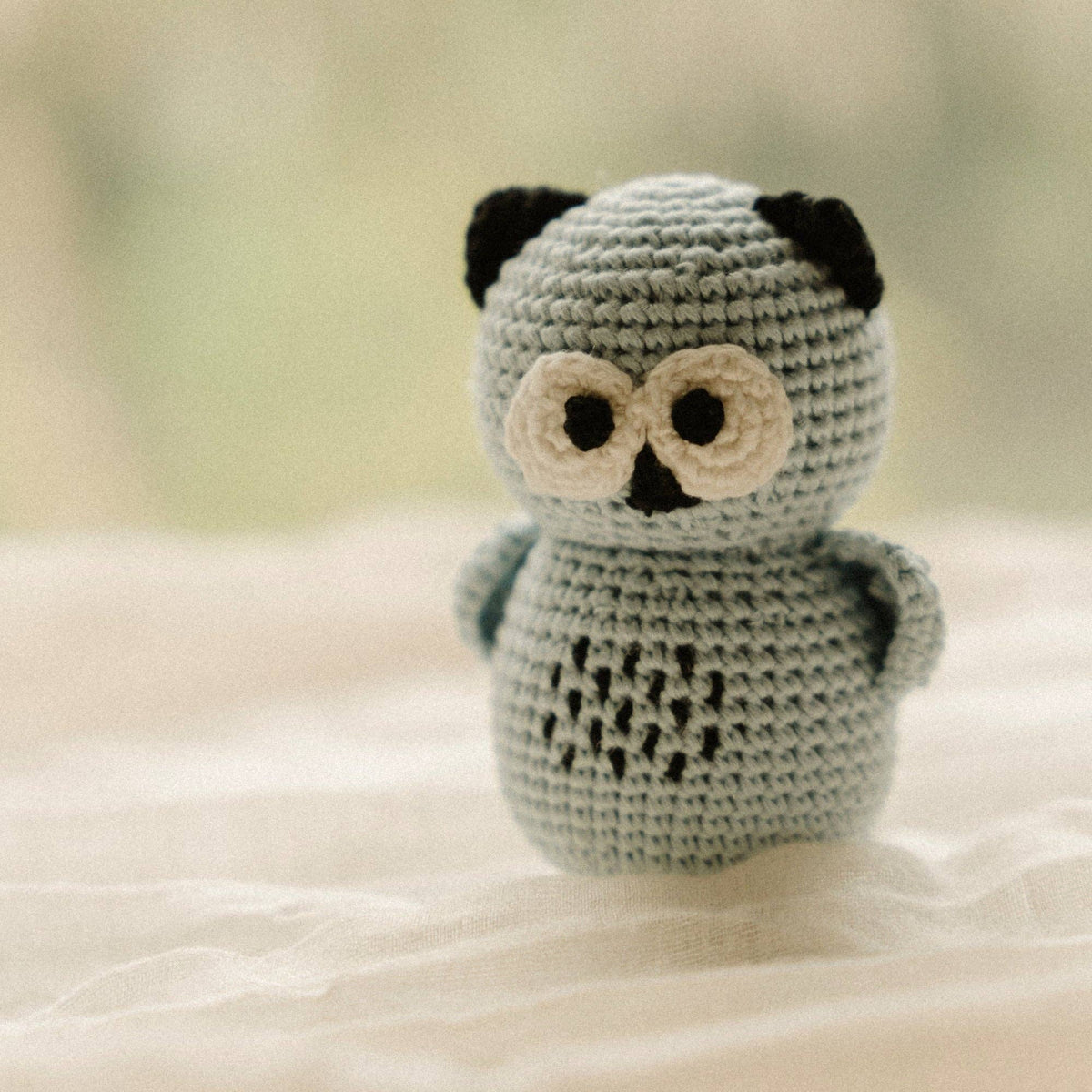Simon the Scowl Owl Crochet Rattle