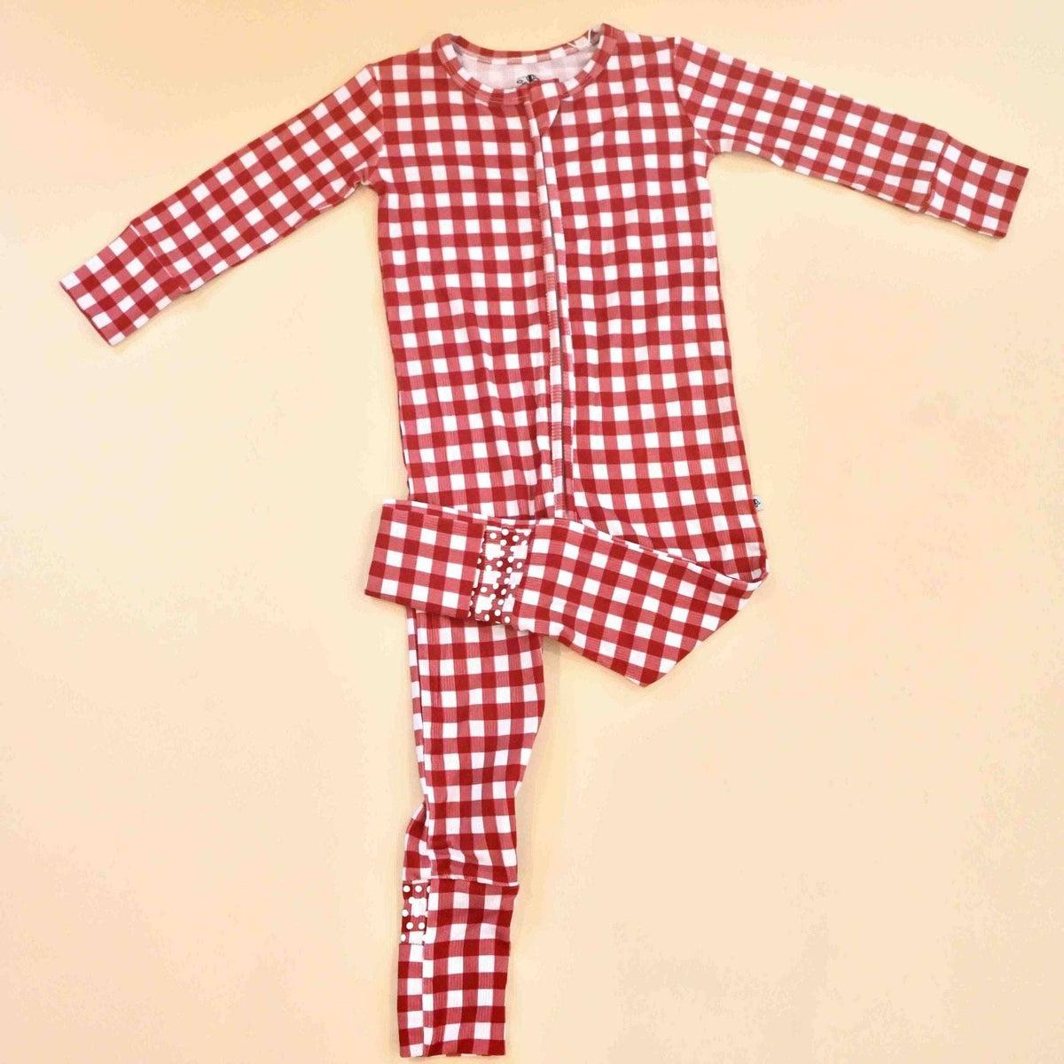 Double Zip Bamboo Red Gingham Zip Romper Sleeper