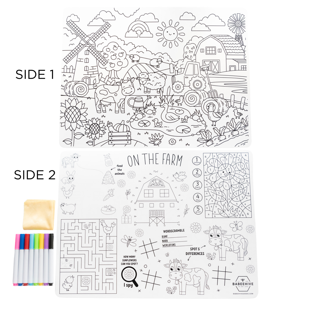 Silicone Reusable Coloring Placemat with Markers - Baby Dill