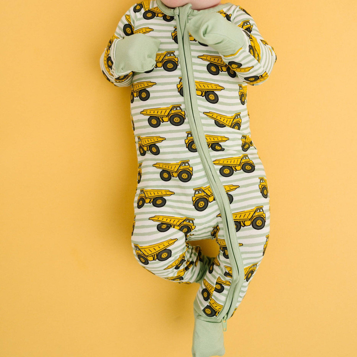 Dump Trucks Bamboo Sleeper Two Way Zipper - Baby Dill