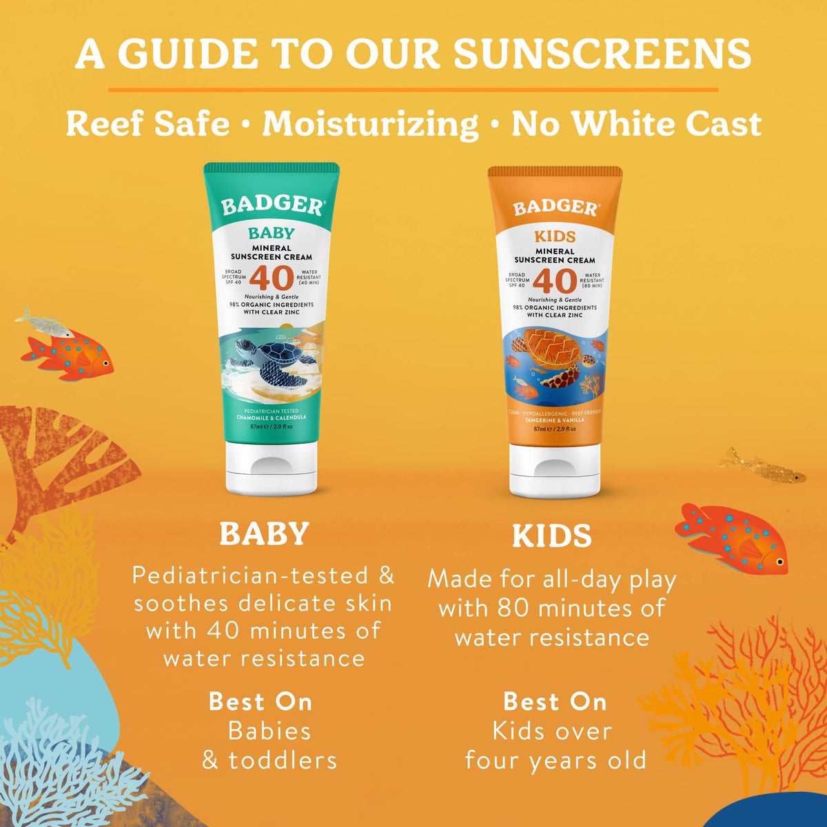 Badger Kids Mineral Sunscreen Cream SPF 40, with Zinc Oxide - Baby Dill