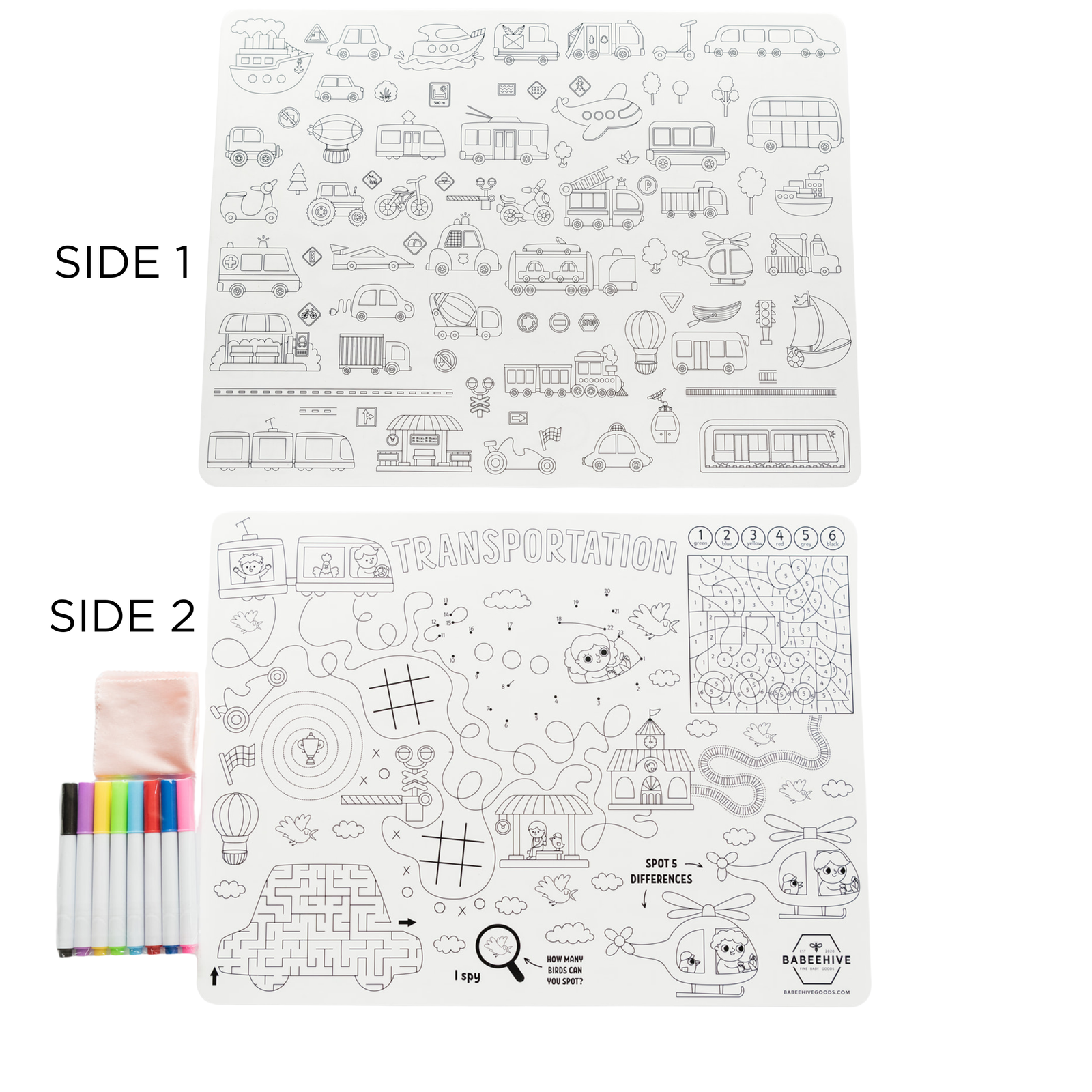 Silicone Reusable Coloring Placemat with Markers - Baby Dill