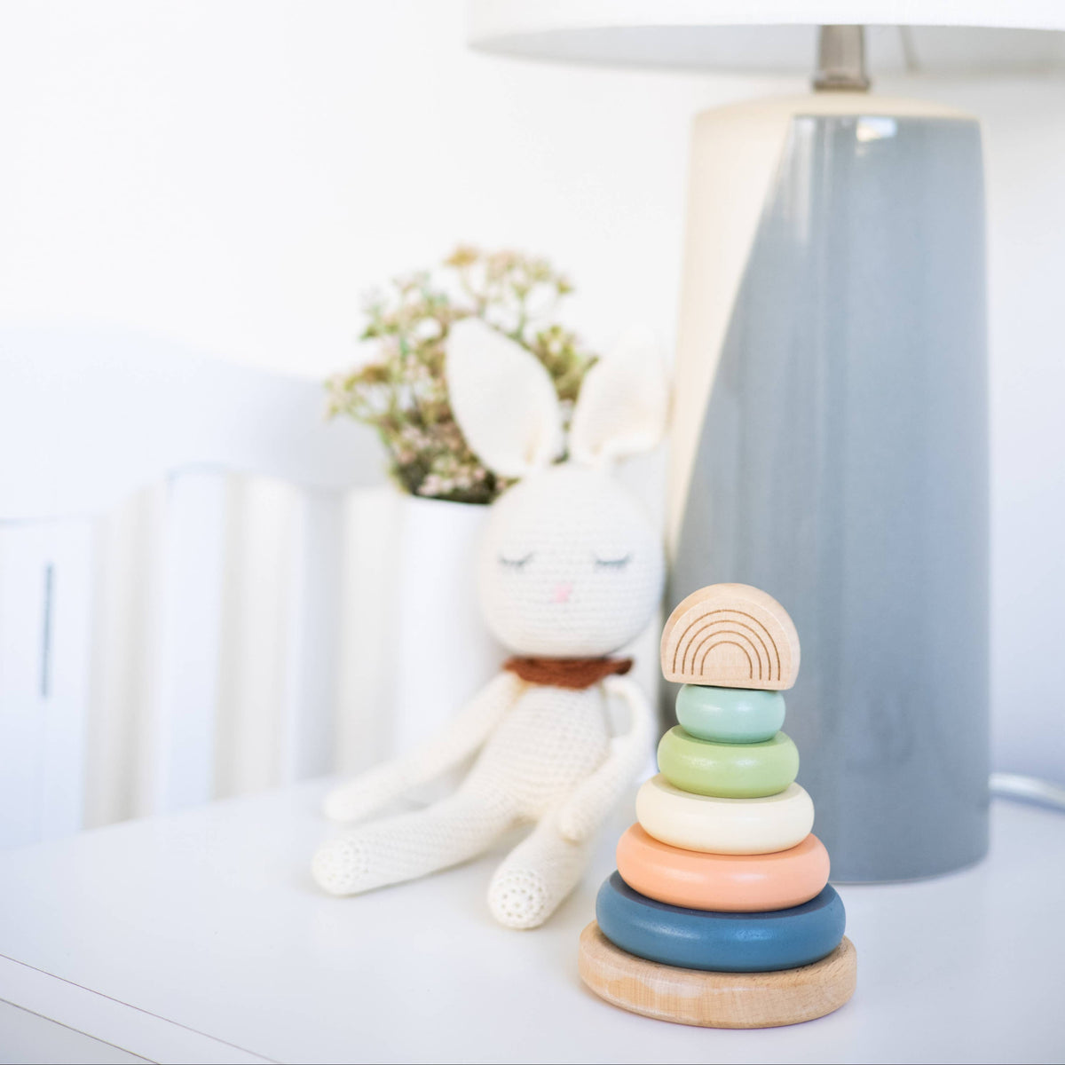 Pearhead - Wooden Stacking Rainbow Tower Baby Toy, Nursery Decor - Baby Dill
