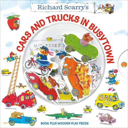 Richard Scarry's Cars and Trucks in Busytown Book Plus Wooden Play Pieces