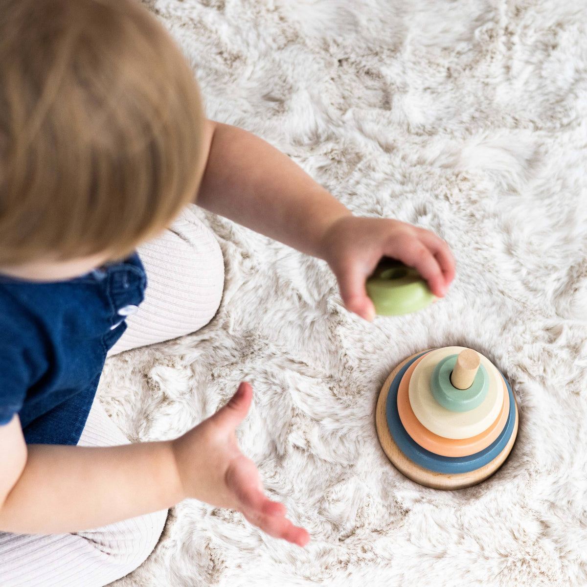 Pearhead - Wooden Stacking Rainbow Tower Baby Toy, Nursery Decor - Baby Dill