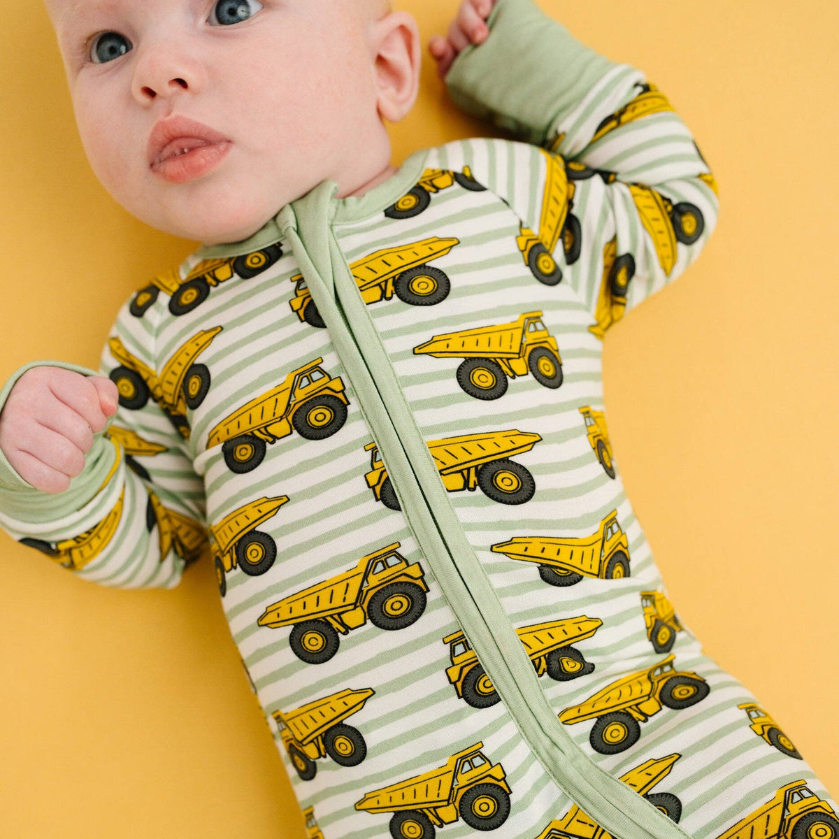 Dump Trucks Bamboo Sleeper Two Way Zipper - Baby Dill