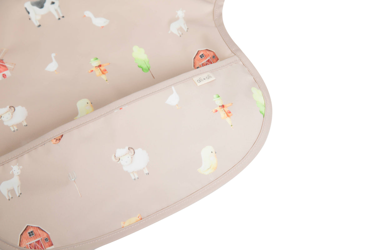 Ali+Oli - Smock Bib for Baby & Toddler Short Sleeve (Farm) - Baby Dill