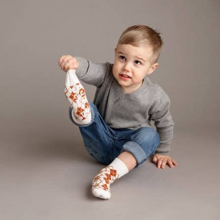 squid socks - Chesney - Non-Slip Baby Socks Brown Argyle, Green Stripes - Baby Dill