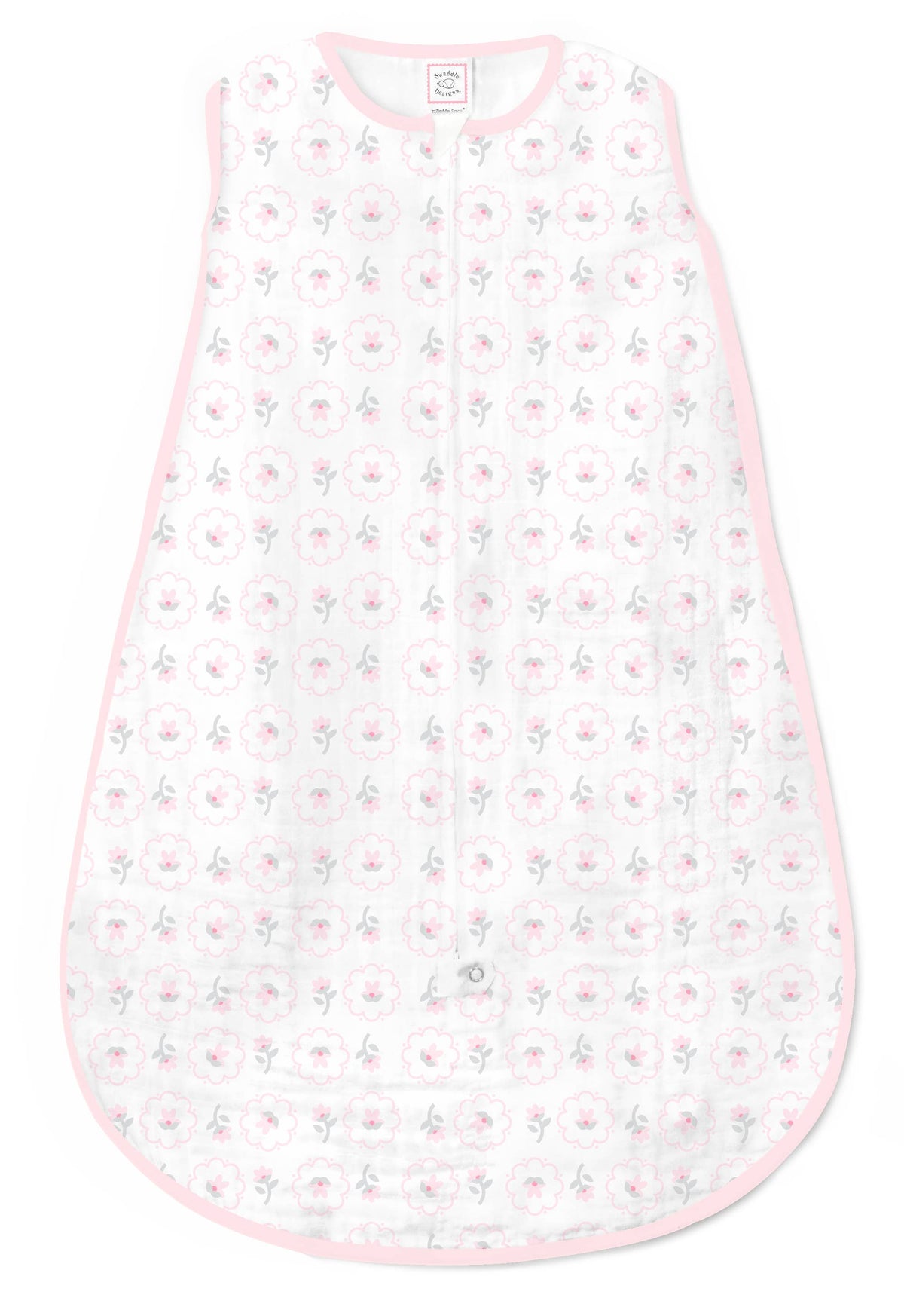 SwaddleDesigns - Muslin zzZipMe Sack, 2-Way Zip, Posies, Pastel Pink