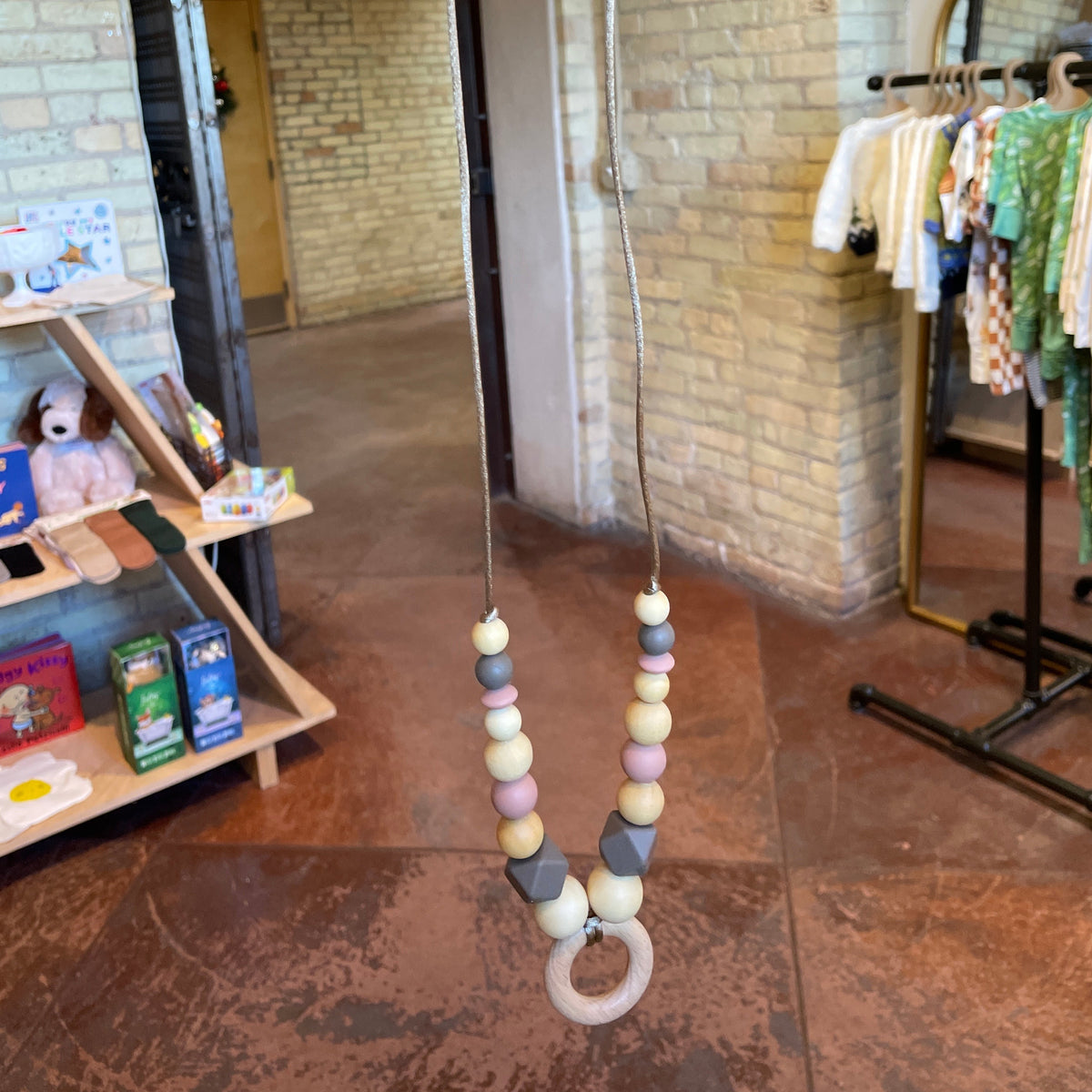 Silicone Beaded Wood Ring Teething Teether Necklace - Baby Dill