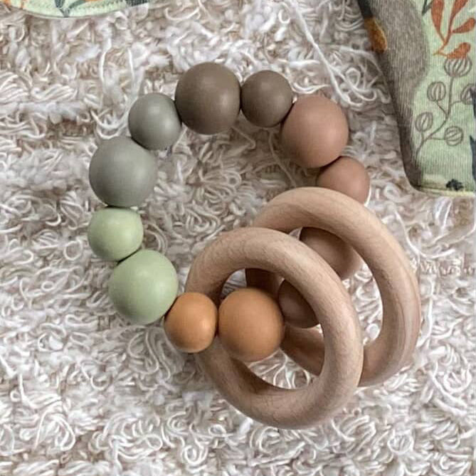 Silicone Beaded Wood Teether Rattle - Baby Dill