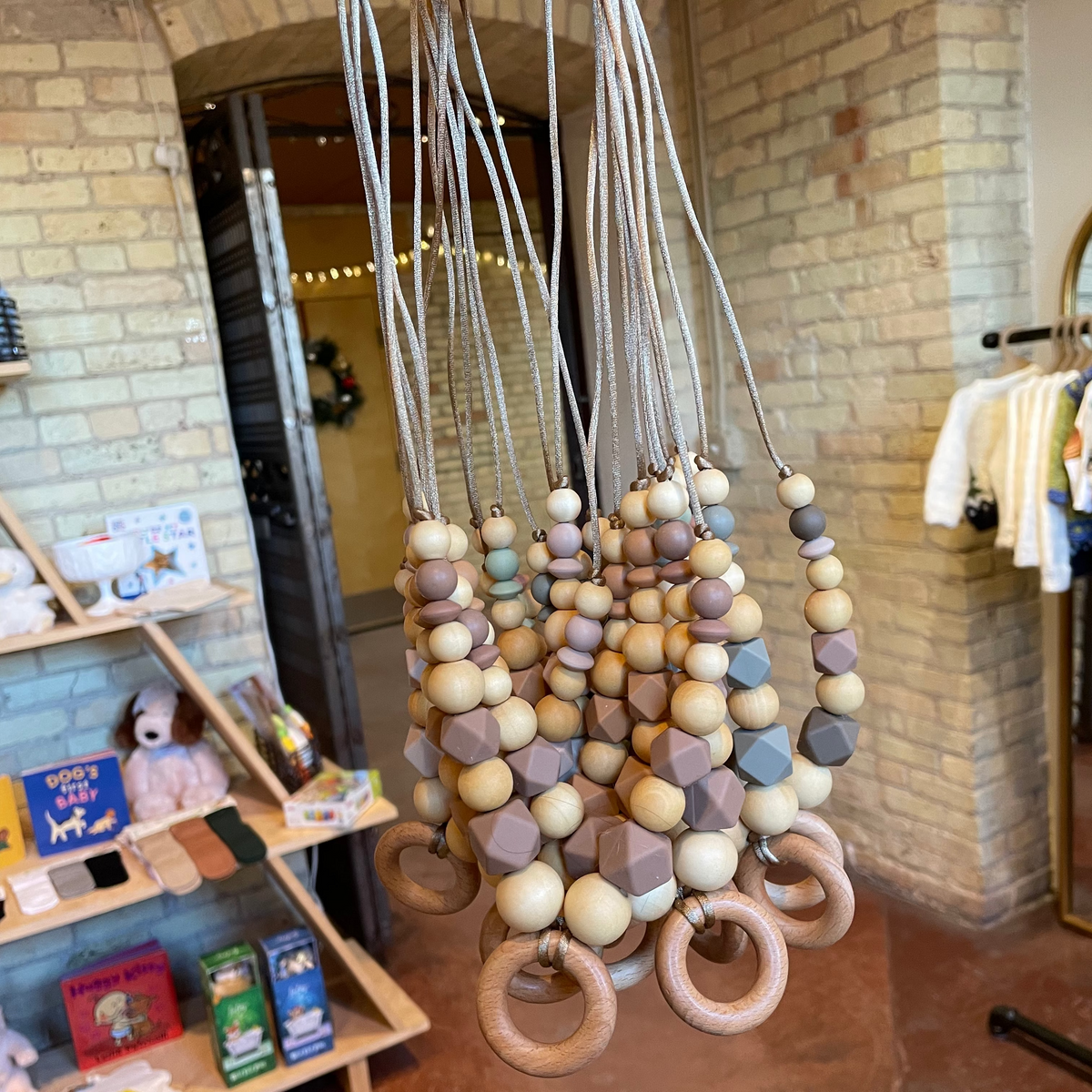 Silicone Beaded Wood Ring Teething Teether Necklace - Baby Dill