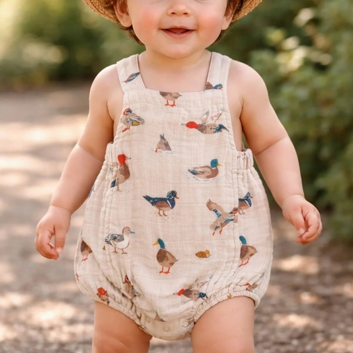 Muslin Retro Sunsuit - Ducks - Baby Dill