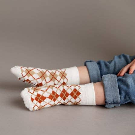 squid socks - Chesney - Non-Slip Baby Socks Brown Argyle, Green Stripes - Baby Dill
