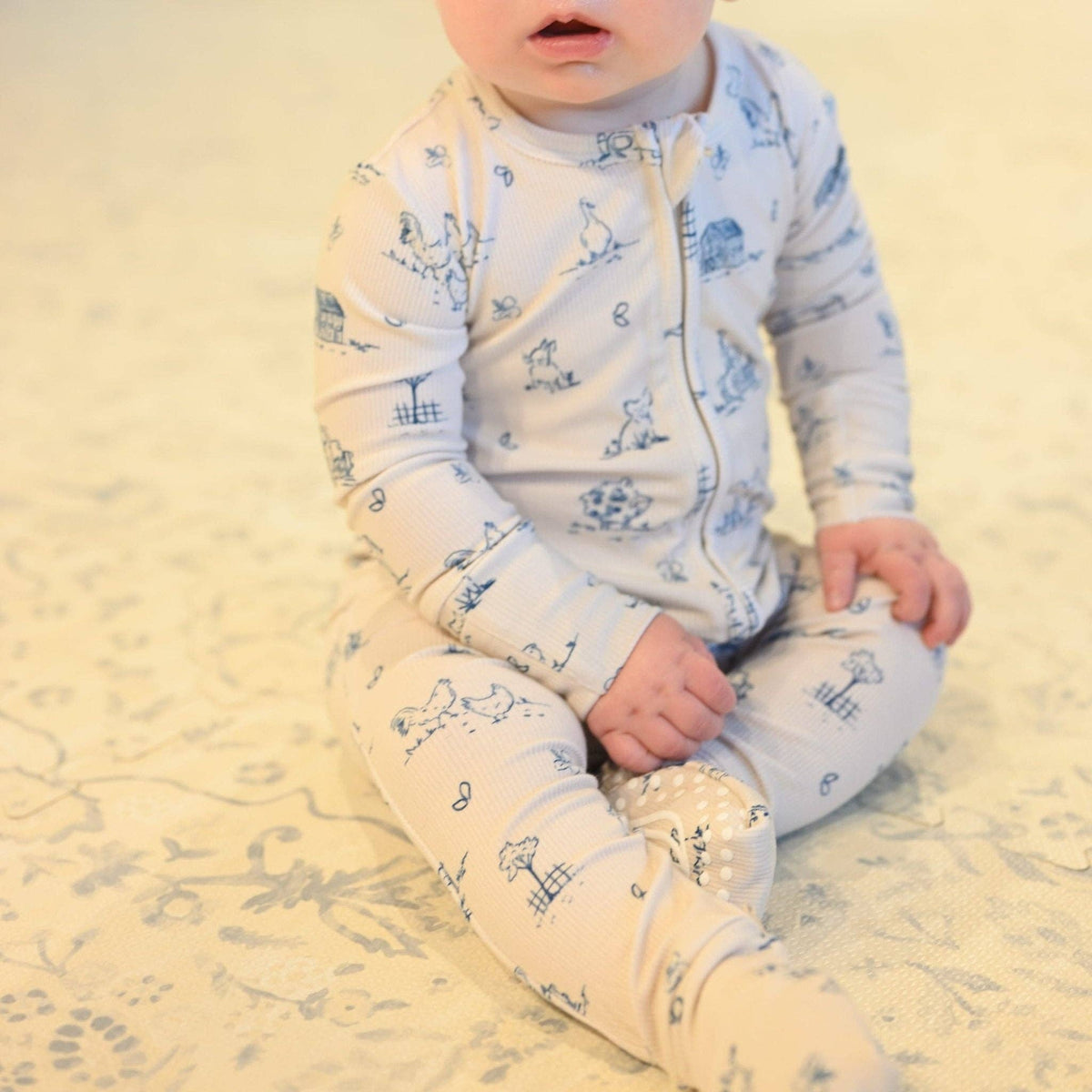 Double Zip Bamboo Vintage Farm Zip Romper Sleeper