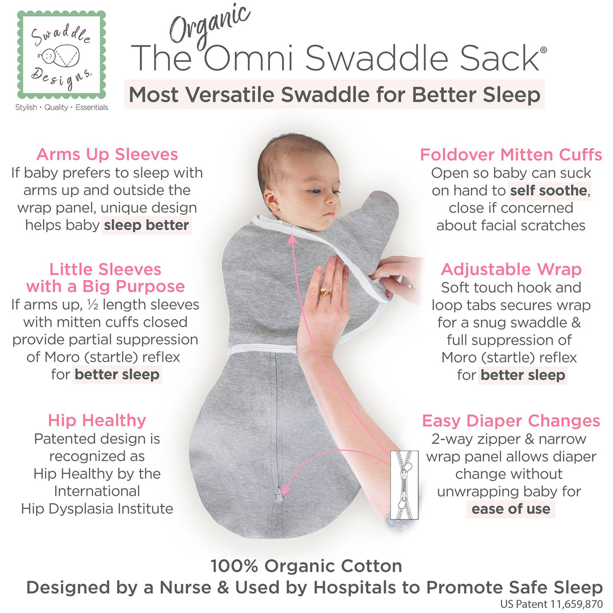 SwaddleDesigns - Organic Omni Swaddle Sack, Heathered Gray