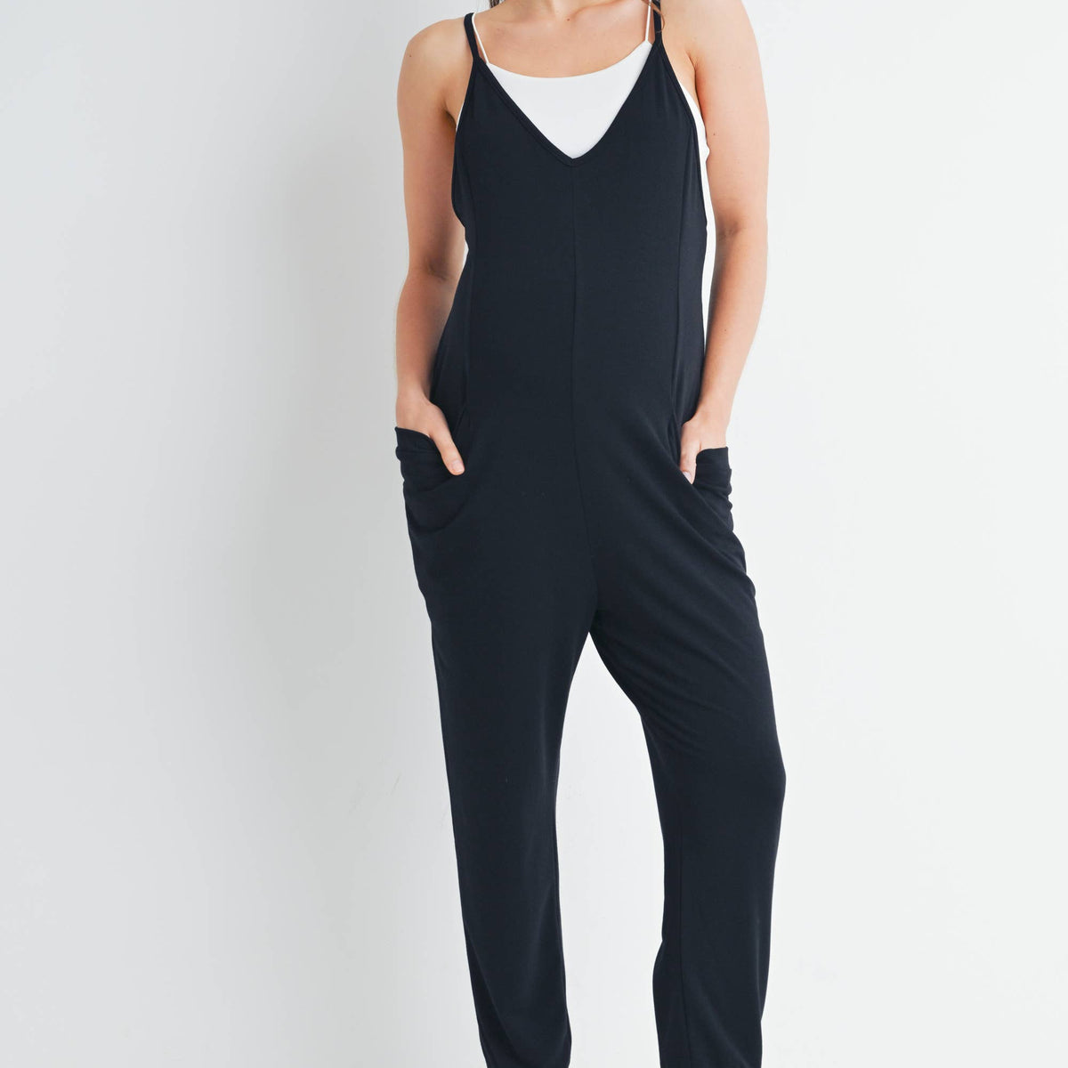 V-Neck Sleeveless Maternity Jogger Jumpsuit Overalls - Baby Dill