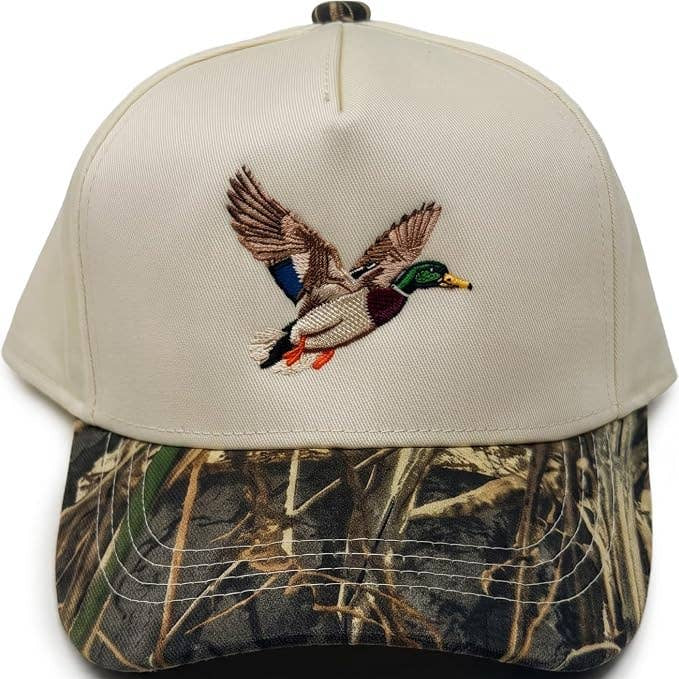 Two Tone Vintage Baby Hat Cap: Mallard Duck-Wood Camo/Beige