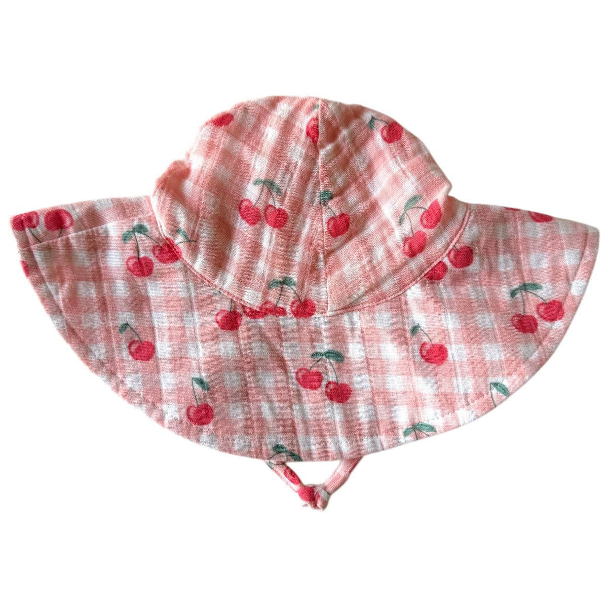 SIIX Collection - Gingham Cherries / Muslin Wide Brim Sunhat - Baby Dill