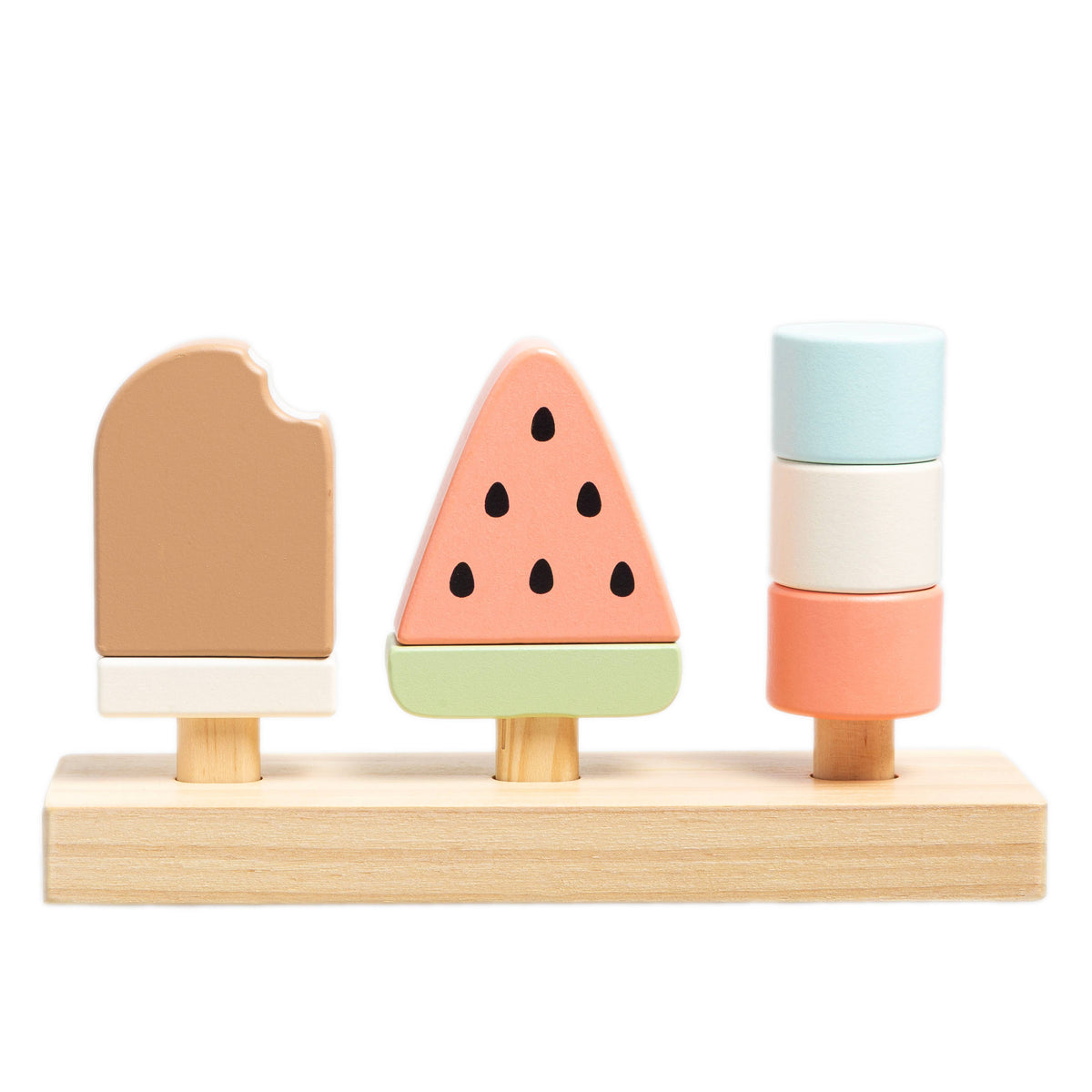 Pearhead - Wooden Ice Cream Stacking Toy, Toddler Montessori Play Food - Baby Dill