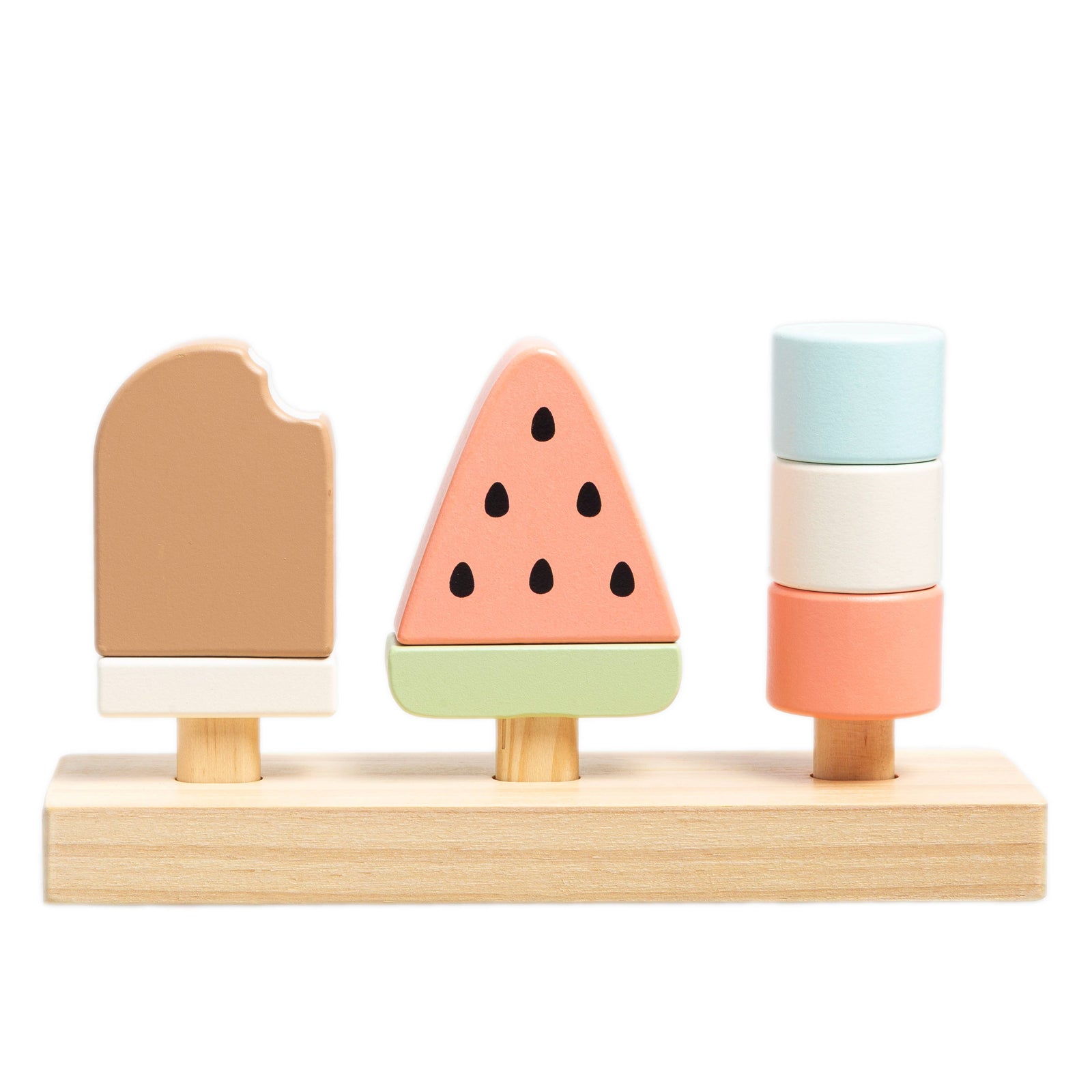 Pearhead - Wooden Ice Cream Stacking Toy, Toddler Montessori Play Food - Baby Dill