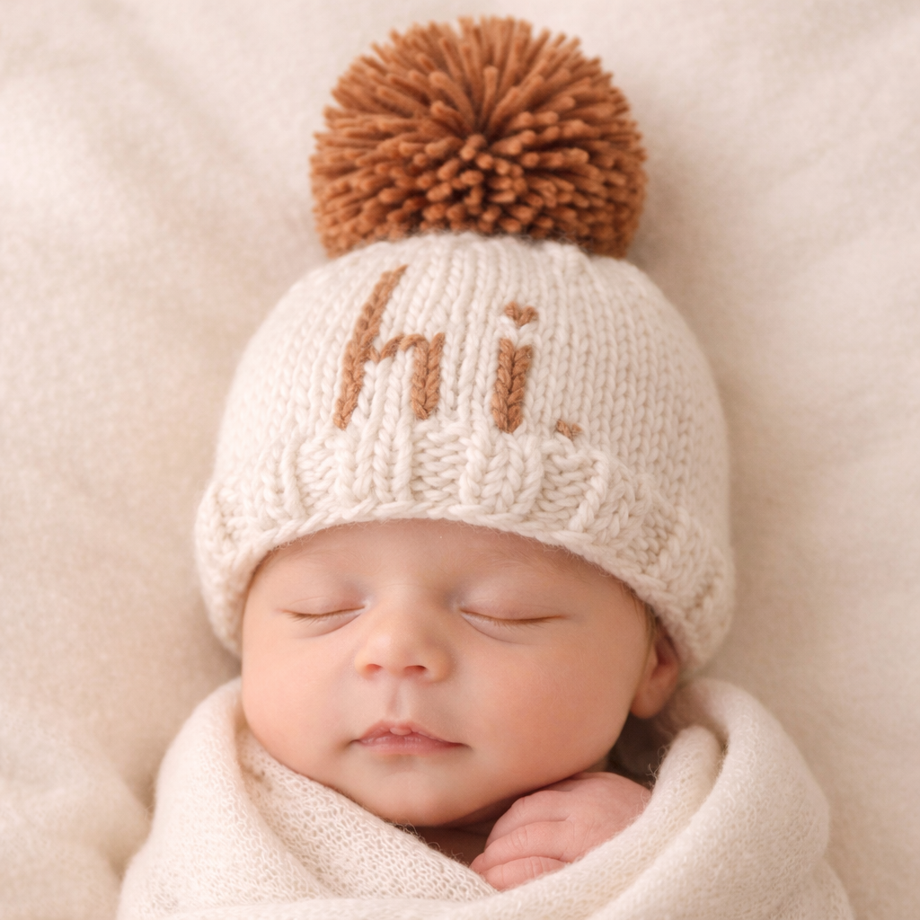 "hi." Hand Knit Beanie Hat