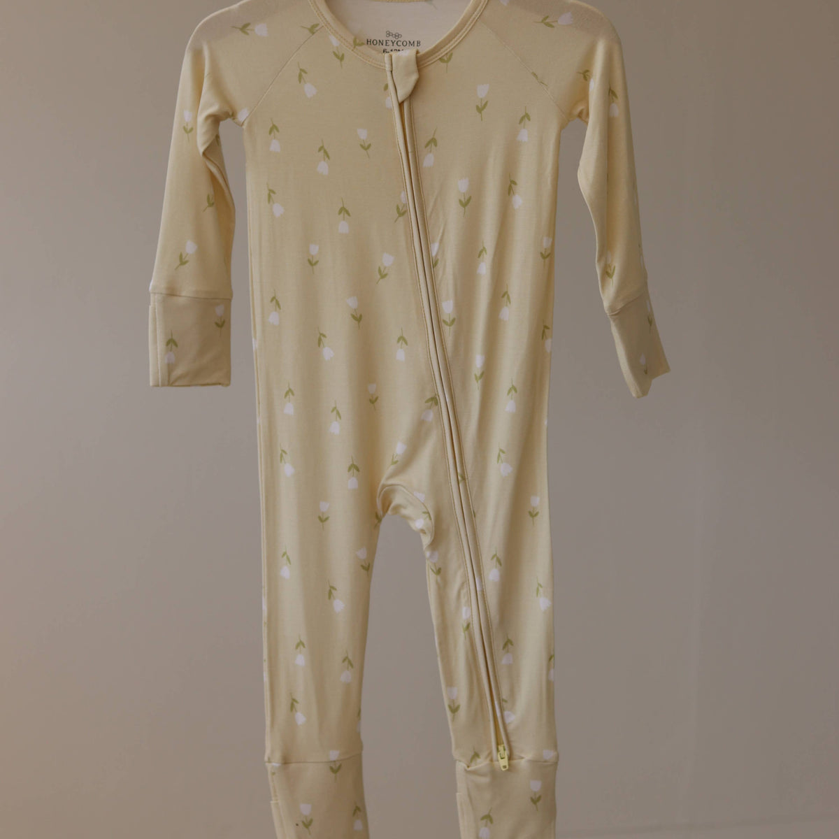 Honeycomb Goods - Buttercup Tulips Zip Pajamas - Baby Dill
