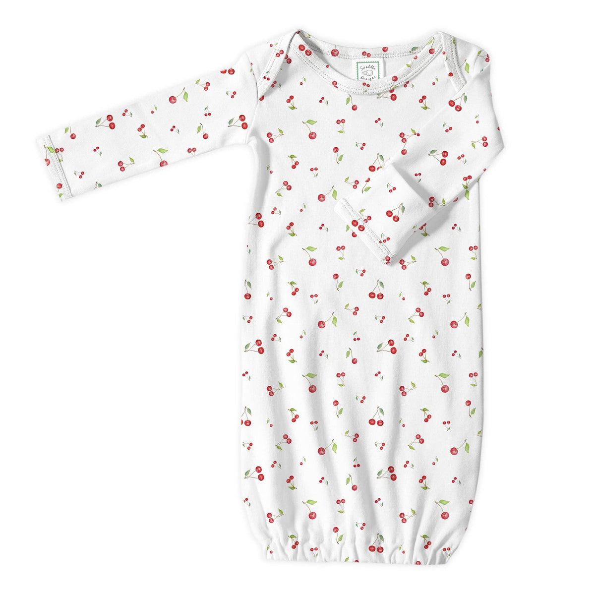 SwaddleDesigns - Organic Cotton Knit Pajama Gown - Watercolor Little Cherries
