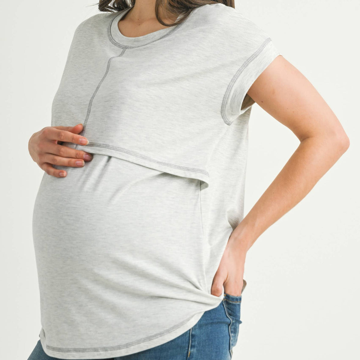 Double Layer Short Sleeve Maternity Nursing Top