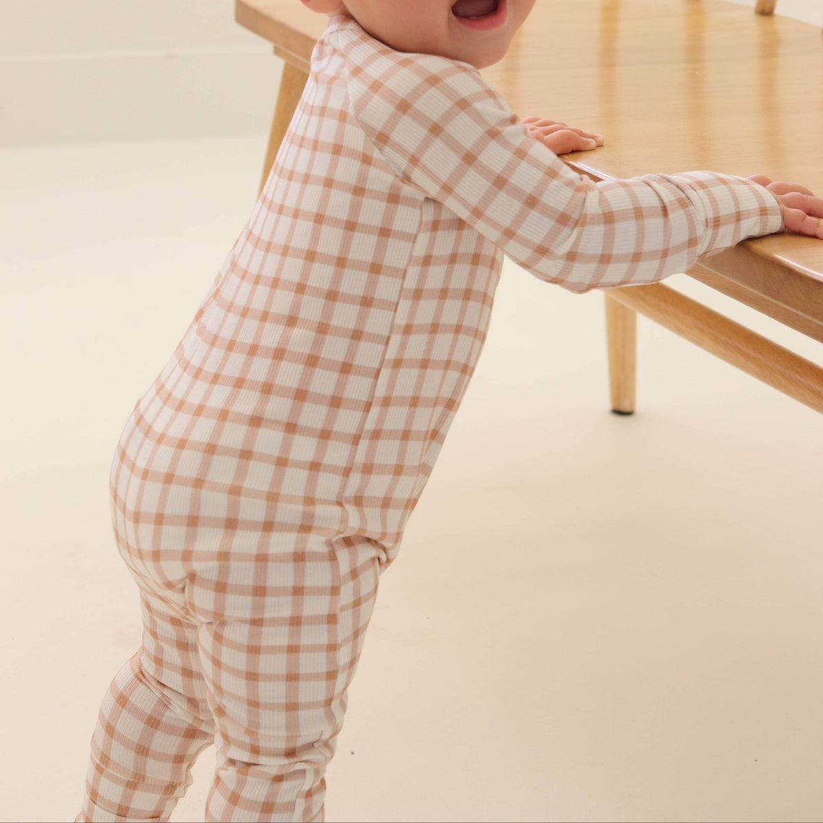 Honeycomb Goods - Caramel Gingham Zip Pajamas - Baby Dill