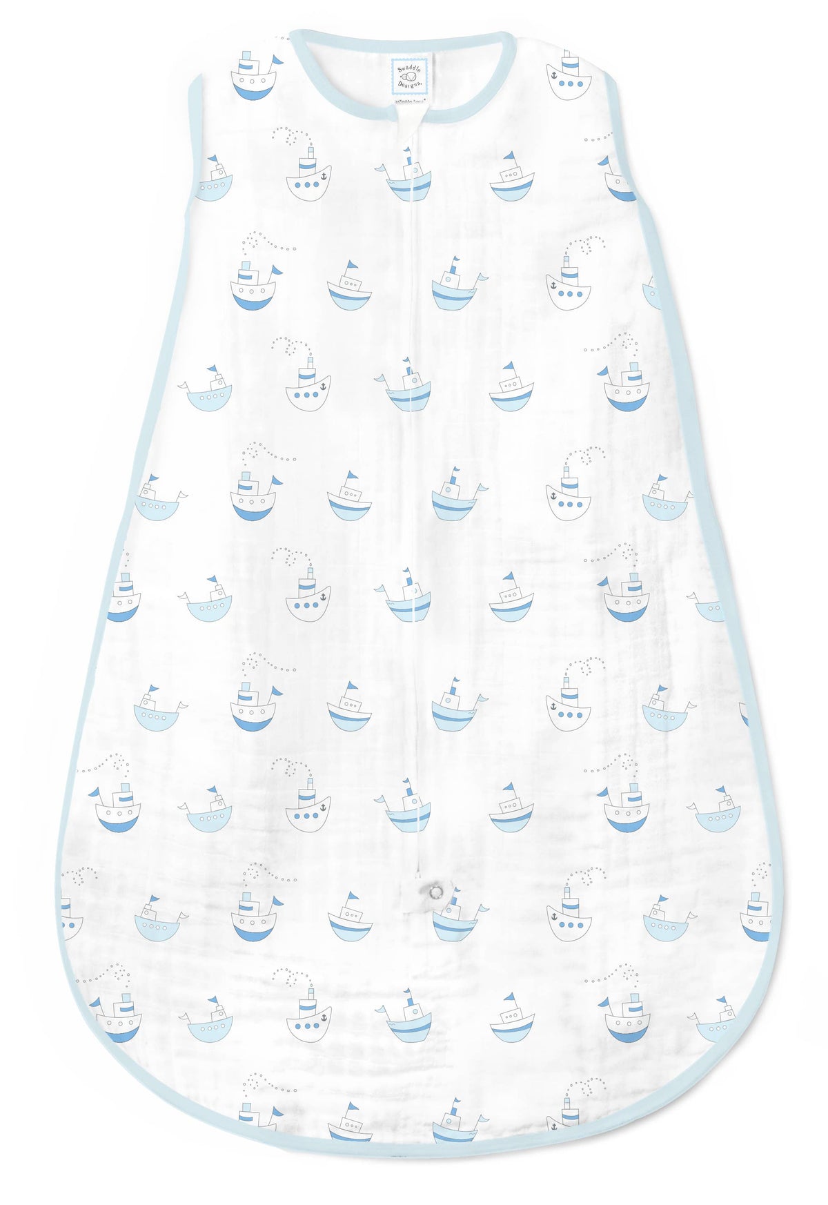 SwaddleDesigns - Muslin zzZipMe Sack, 2-Way Zip, Little Ships, Pastel Blue
