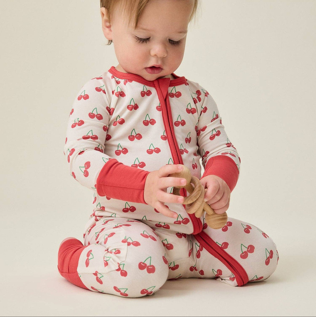 Bamboo Baby Pajama | Ivory Cherries