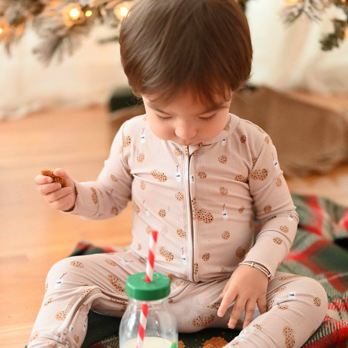 Double Zip Bamboo Milk and Cookies Romper sleeper
