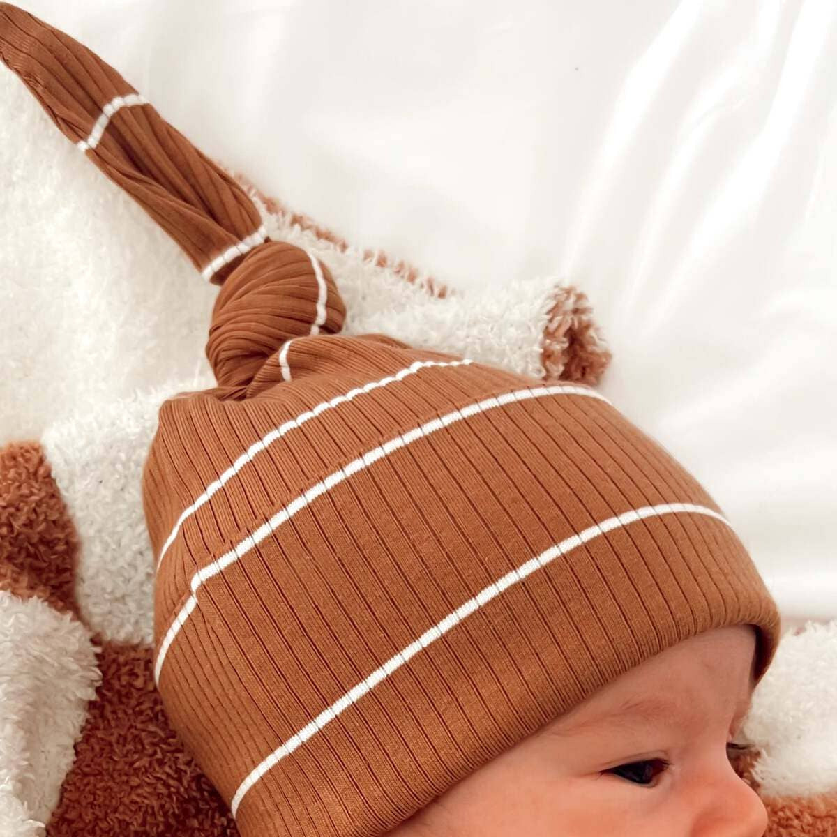 Saddle Stripe Organic Ribbed Beanie - Baby Dill
