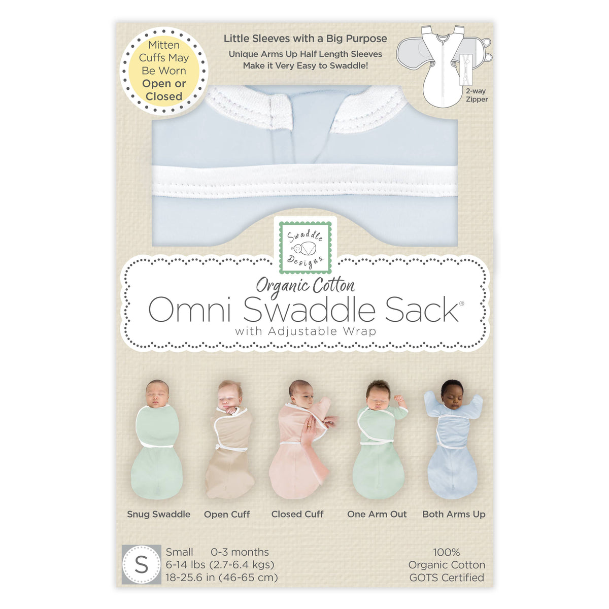 SwaddleDesigns - Organic Omni Swaddle Sack, Soft Blue