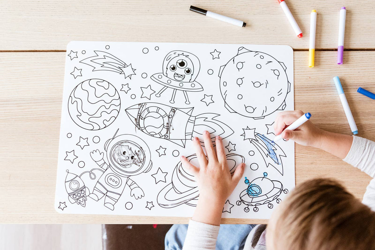 Silicone Reusable Coloring Placemat with Markers - Baby Dill