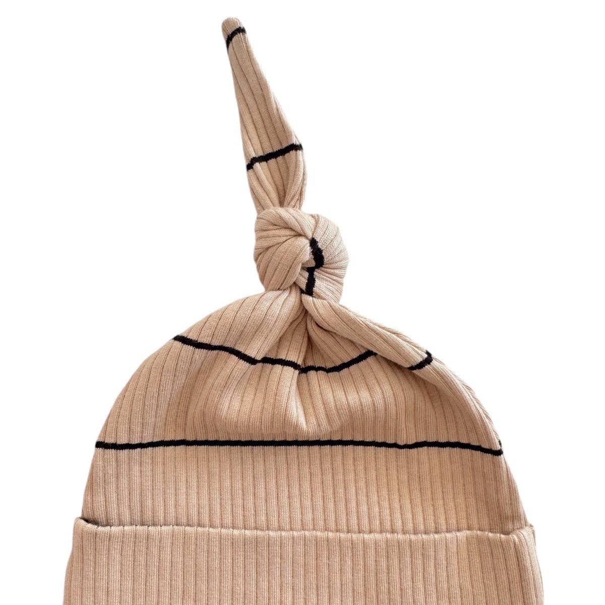 Tan/Black Stripe Organic Ribbed Beanie - Baby Dill