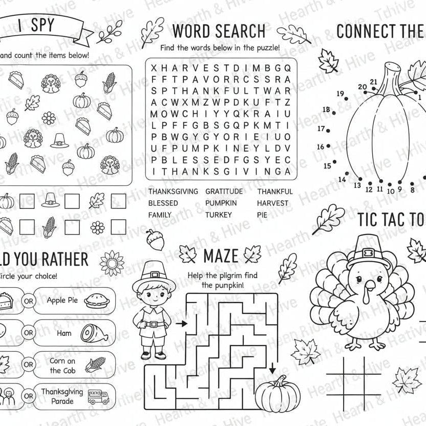 Thanksgiving Reusable Silicone Coloring Mat