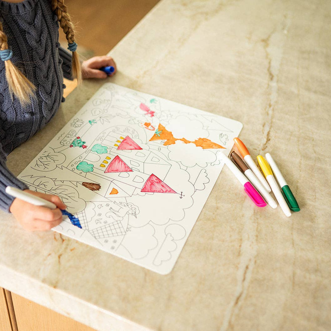 Castle Reusable Silicone Coloring Placemat w Markers