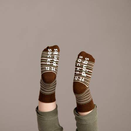 squid socks - Chesney - Non-Slip Baby Socks Brown Argyle, Green Stripes - Baby Dill