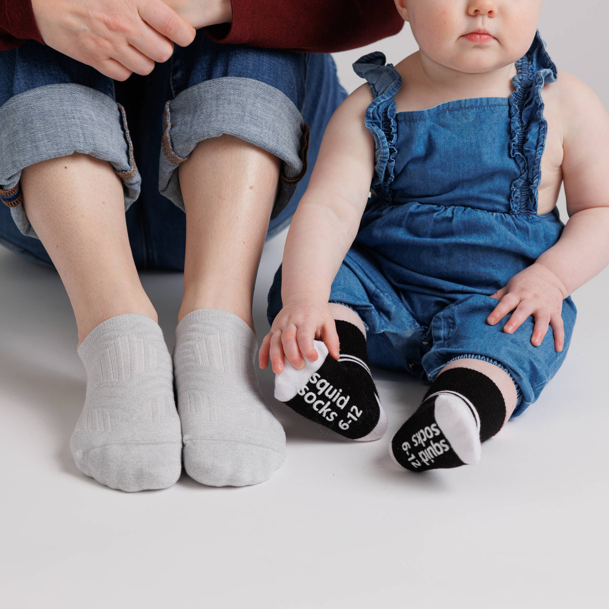 squid socks - City - Non-Slip Baby Socks - Black, Grey, White with Stripes - Baby Dill